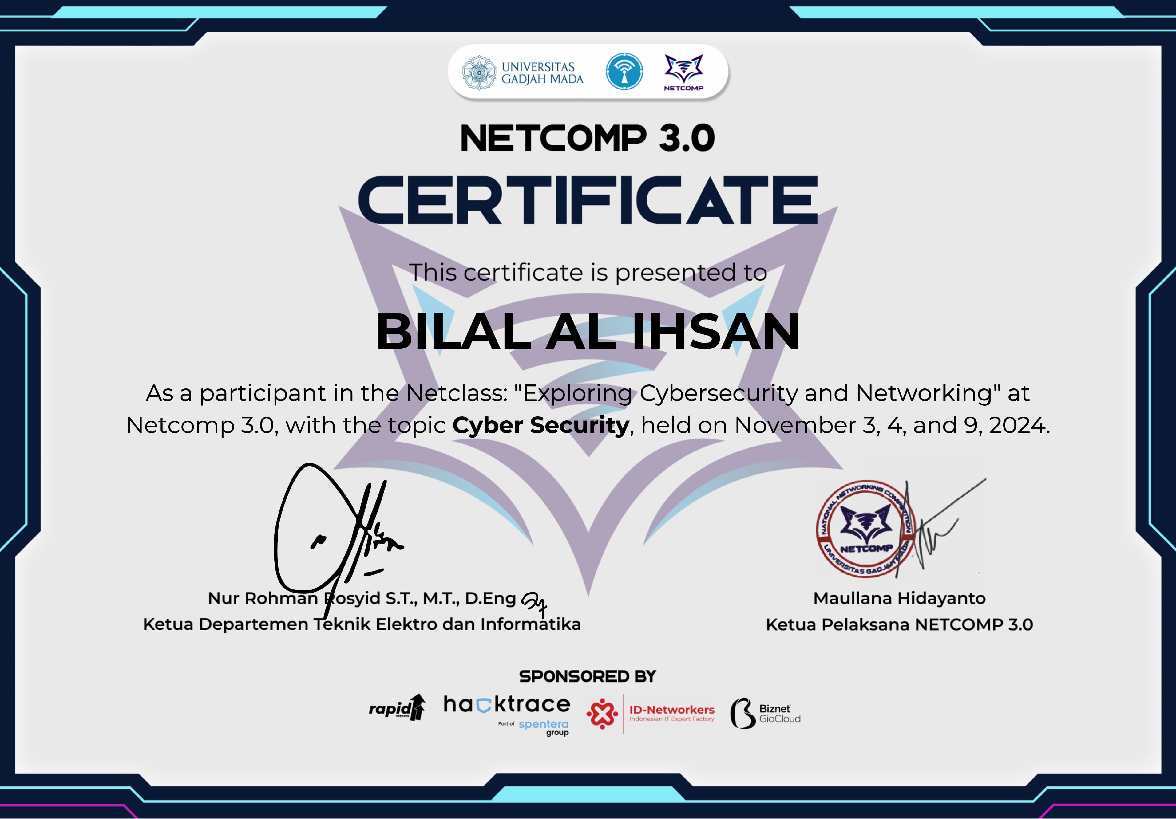 NETCOMP UGM Activity Certificate (Networking & Cyber Security)